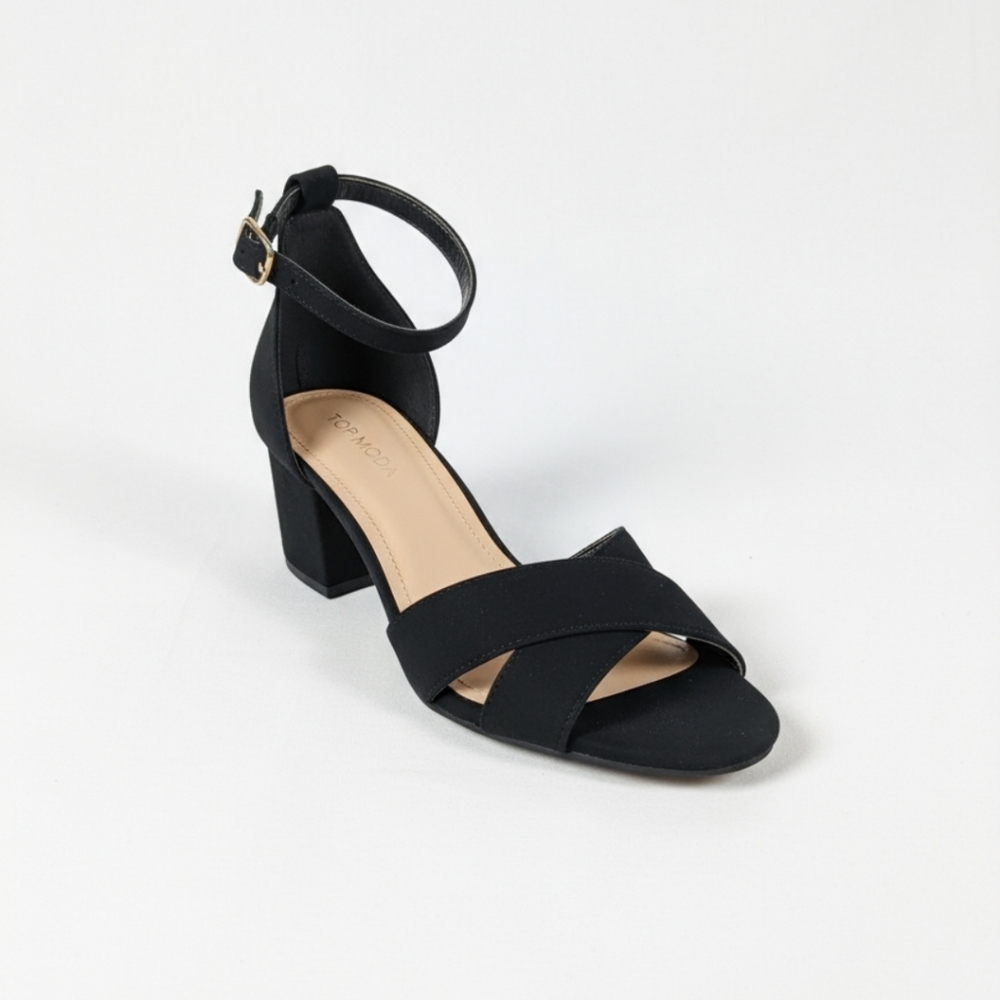 TOP Moda Black Ankle Strap Heels Sz 8.5